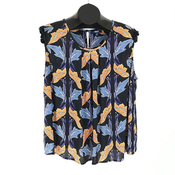 ASOS Floral Crepe Blouse Women’s Plus Size 22 Sleeveless Keyhole Sheer Viscose - Picture 1 of 14